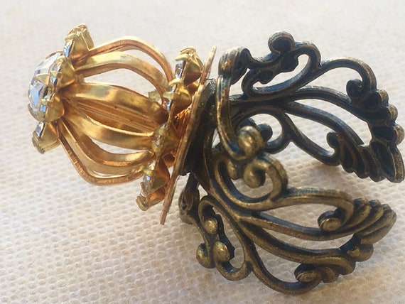 Filigree Statement Ring: Gold Birdcage Swarovski … - image 5