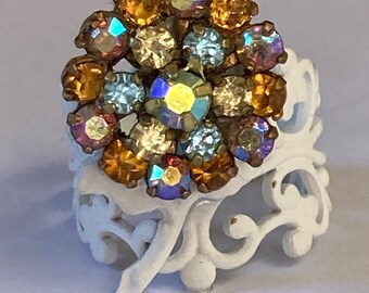 Handmade Vintage Swarovski Crystal Flower Ring for Women
