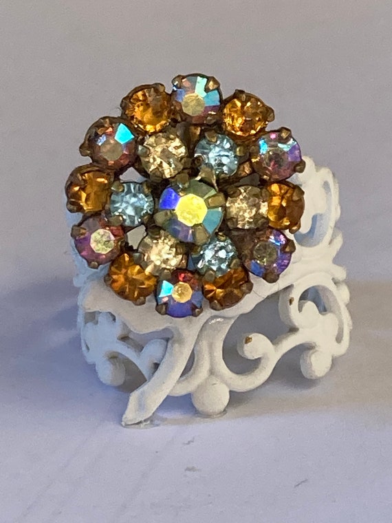 Handmade Vintage Swarovski Crystal Flower Ring for Women