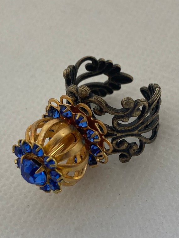 Filigree Statement Ring: Gold Birdcage Swarovski … - image 9