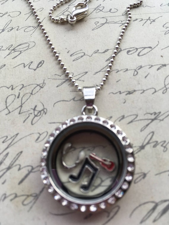 Handmade Floating Charm Necklace with Music Themed Charms