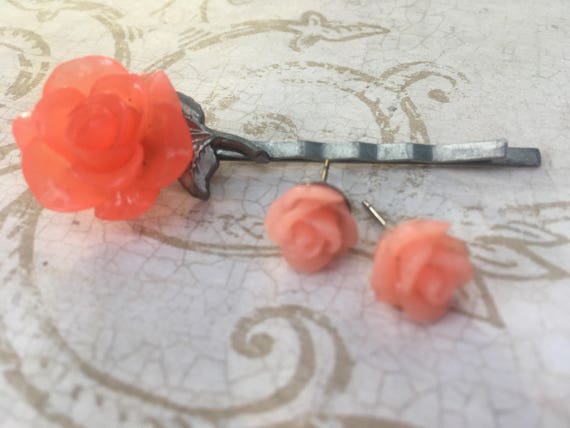 Bobby Pins, Hair Pins, Rose Earrings, Cabochon Earrings, Earrings for Women, Flower Bobby Pins, Flower Hair Clips, Rose Bobby Pin, Hair FOB