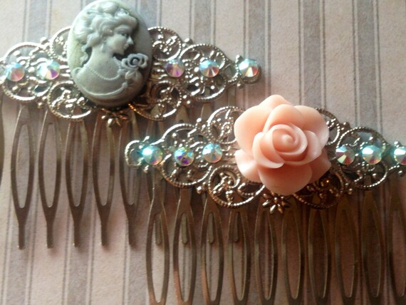 Hair Combs, Rose Comb, Flower Combs, Hair Clips, Swarovski Crystal Hair Combs