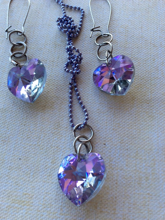 Jewelry Authentic Vintage Swarovski Necklace and Earring Set Lavender Crystal Old Hollywood Glam