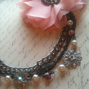 Handmade Pink Flower Wedding Necklace for Women, Vintage Victorian Steampunk Romantic Inspired image 2