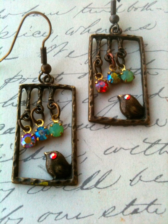Bird Earrings, Vintage Earrings, Swarovski Earrings, Crystal Earrings, Antique Earrings, Vintage Earrings, Earrings for Women