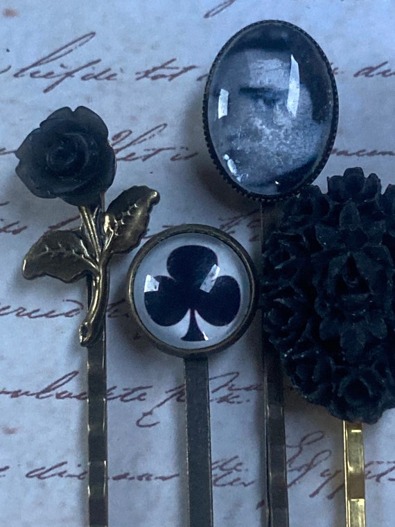 Handmade Black and White Elvis Bobby Pin Set for Women