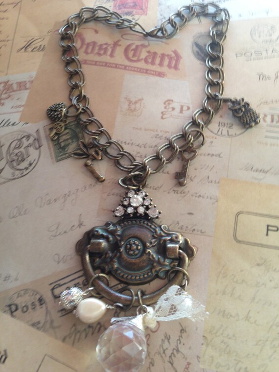 Handmade Antique Door Knocker Statement Necklace, Vintage Jewelry, Steampunk Necklace, Victorian Necklace, Charm Necklace