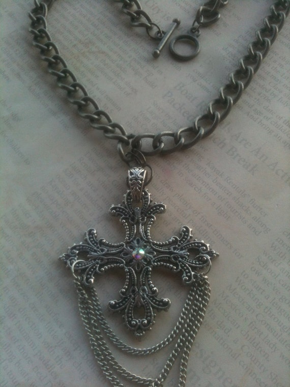 Jewelry, Necklace For Women, Metal Handmade Steampunk Romantic Religious Silver Cross Necklace