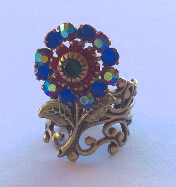 Swarovski Rings, Vintage Rings, Unique Rings, Crystal Rings, Flower Rings, Ring, Handmade Ring