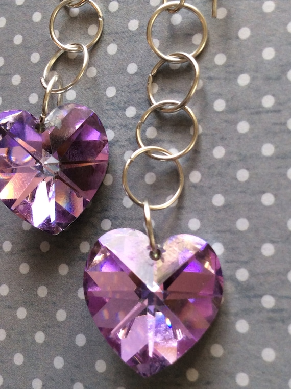 Handmade Purple Heart Swarovski Earrings