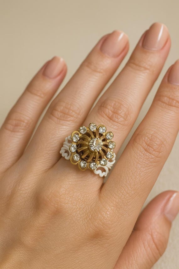 Filigree Statement Ring: Gold Birdcage Swarovski … - image 3