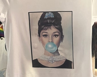 Handmade Audrey Hepburn Tshirt for Women with Authentic Swarovski Crystals