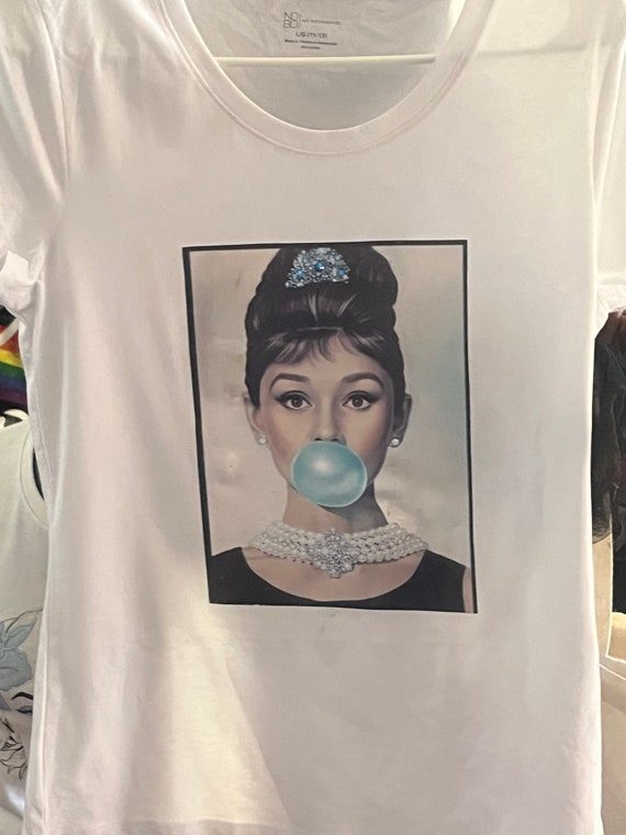 Handmade Audrey Hepburn Tshirt for Women with Authentic Swarovski Crystals