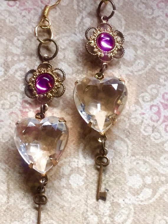 Jewelry, Earrings, Authentic Vintage, Swarovski Earrings, Crystal Earrings, Heart Eaarings, Dangle and Drop Earrings, Old Hollywood Glam