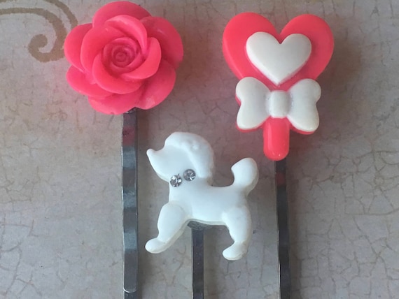Handmade Flower and Poodle Bobby Pins for Hair