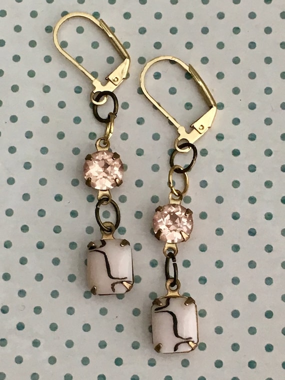 Dangle and Drop Earring, Swarovski Earrings for Women, Vintage Earrings, Antique Jewelry, Pink Crystal Earrings, Crystal Earrings, Vintage