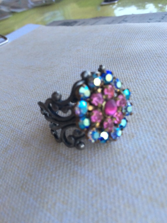 Adjustable Rings, Rings For Women, Swarovski Crystal Ring, Pink Flower Ring