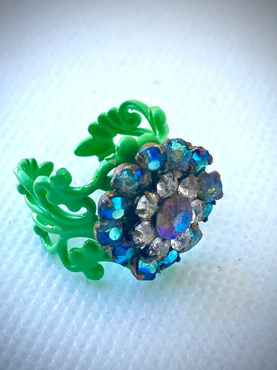 Handmade Vintage Swarovski Adjustable Flower Ring… - image 4