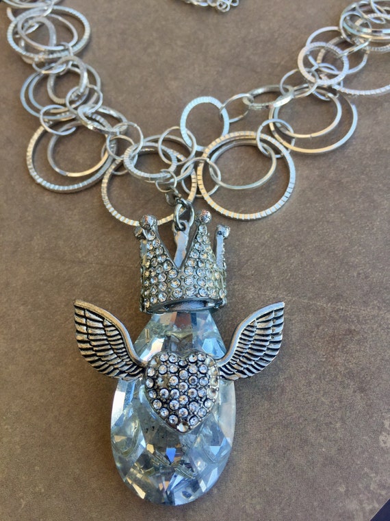 Chandelier Statement Necklace, Crown Pendant Necklace, Vintage Jewelry, Vintage Accessories, Antique Jewelry, Vintage Style Jewelry