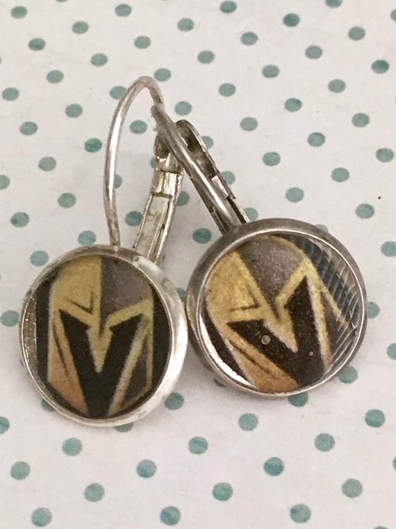 Handmade Circle Resin Hockey Earrings, Golden Knights Hockey Earrings, Las Vegas NHL Team Jewelry, Earrings for Women