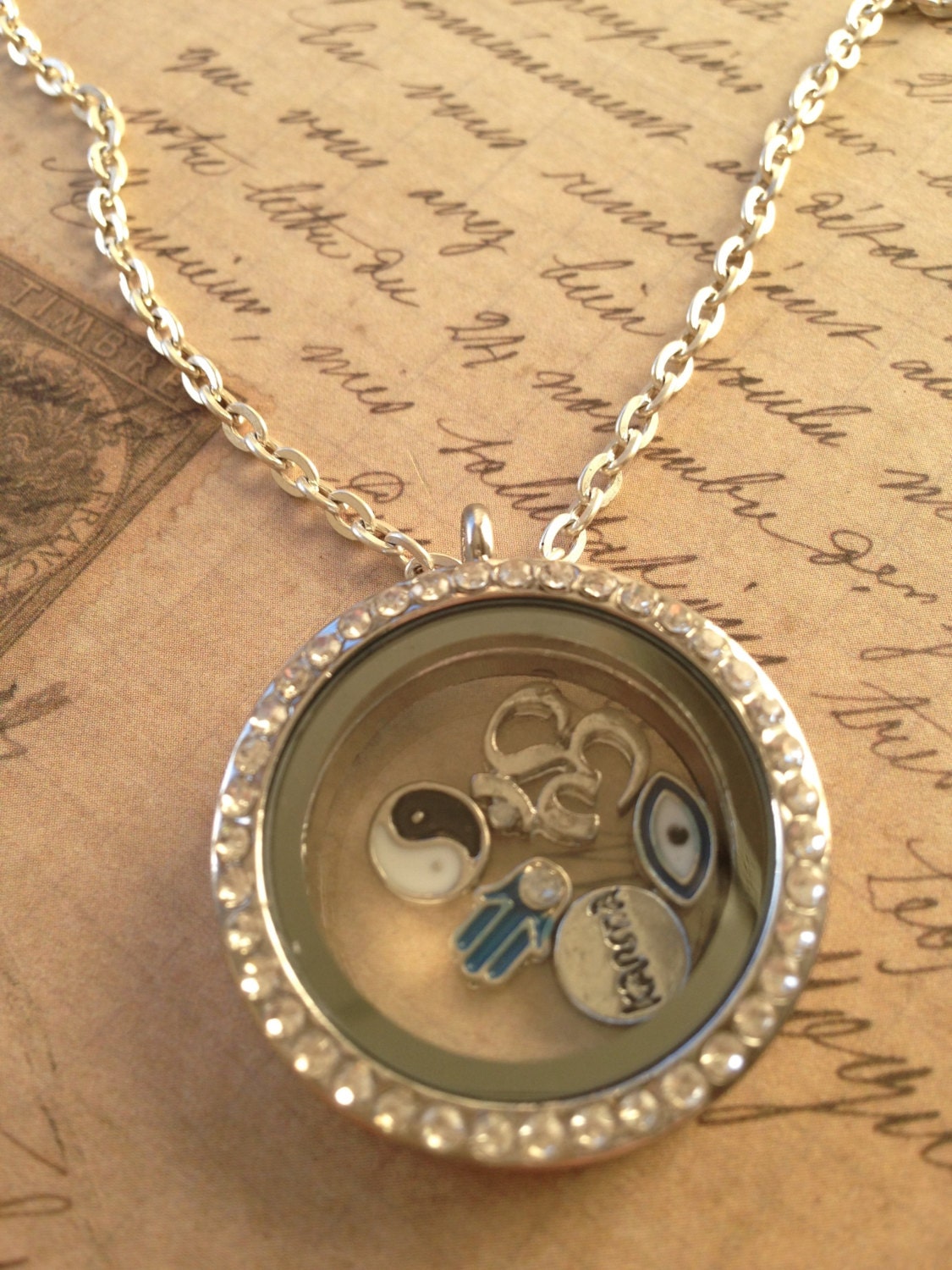 Necklace, Floating Charm Necklace, Good Luck Charm Good Luck Themed Charm Necklace