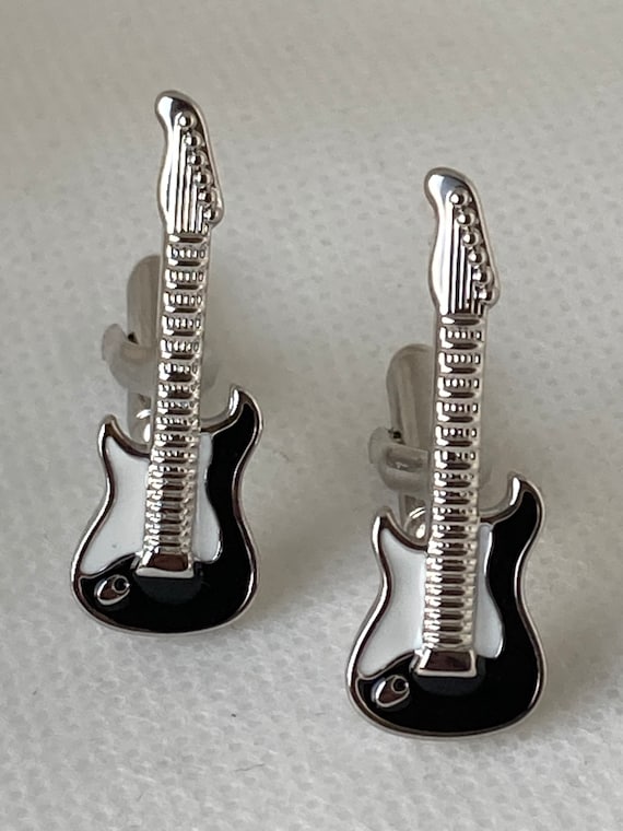 Handmade Silver Guitar Cufflinks, Gifts for Men