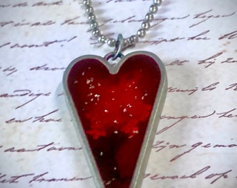 Handmade Red Heart Epoxy Necklace for Women