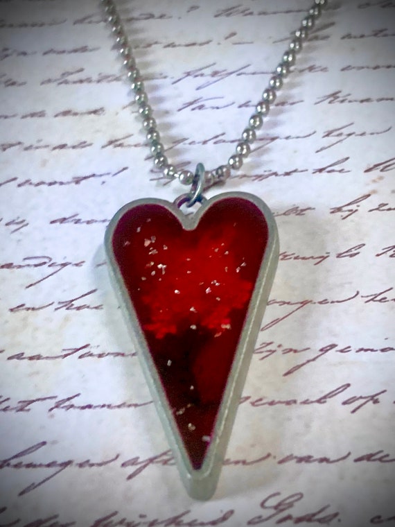 Handmade Red Heart Epoxy Necklace for Women