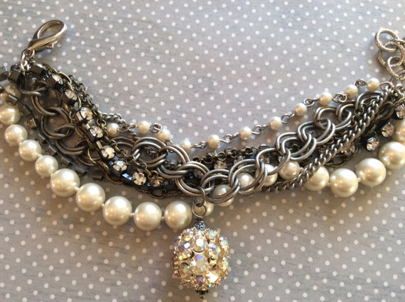 Bracelet for Women, Multi-strand Bracelet, Pearl Bracelet, Rhinestone Bracelet, Women's Jewelry, Chain & Link Bracelet