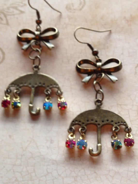 Handmade, Umbrella, Swarovski Charm, Dangle and Drop Earrings for Women