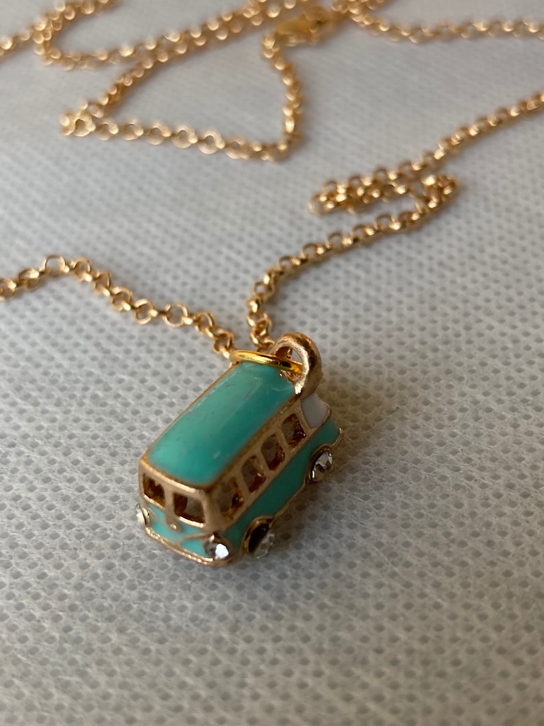 Jewelry 60\u2019s Necklace Retro Jewelry Pendant Necklace Handmade VW Bus Pendant Necklace Blue Charm Necklace