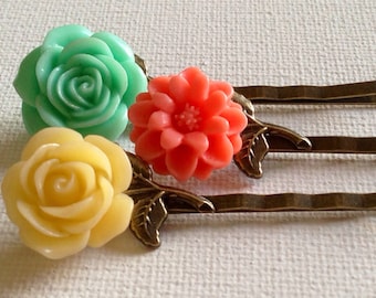 Handmade Floral Bobby Pins for Hair