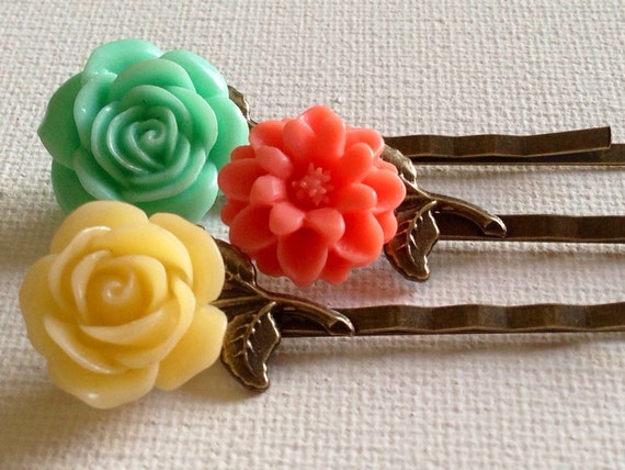 Handmade Floral Bobby Pins for Hair