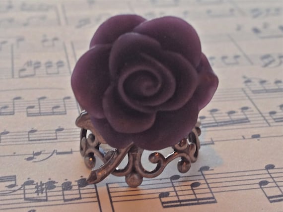 Handmade Adjustable Purple Rose Ring for Women