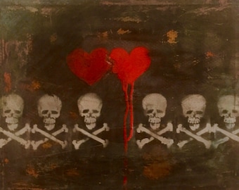 Skull and Heart Abstract Original Spraypaint Art by Shannon Ruther