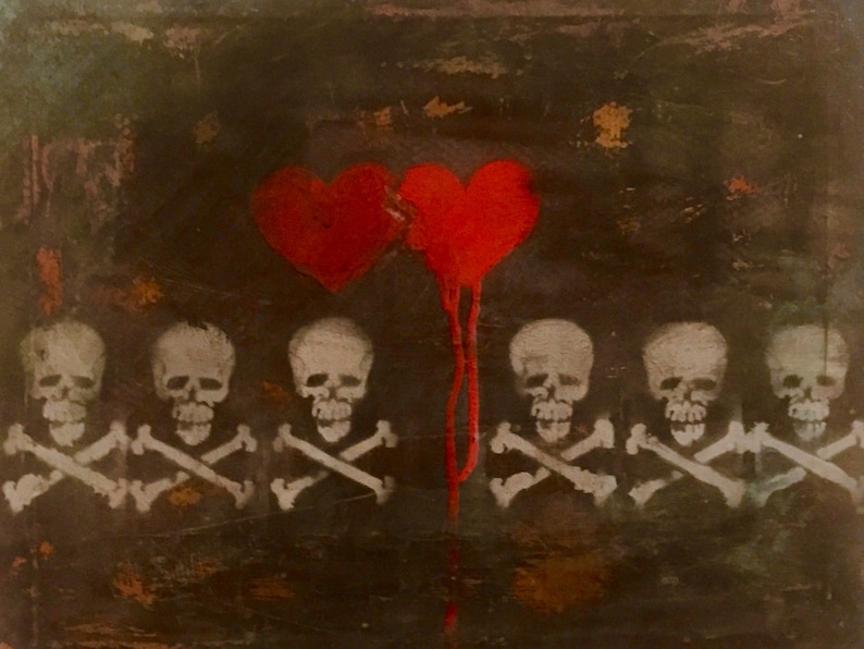 Skull and Heart Abstract Original Spraypaint Art by Shannon Ruther image 1