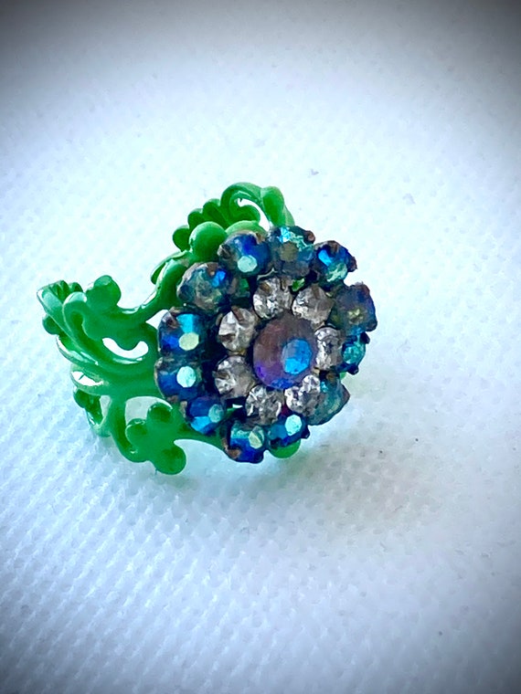 Handmade Vintage Swarovski Adjustable Flower Ring… - image 5