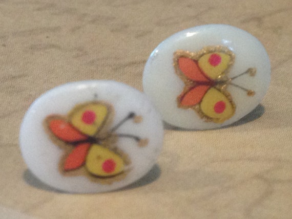 Handpainted Authentic Vintage Butterfly Post Earrings