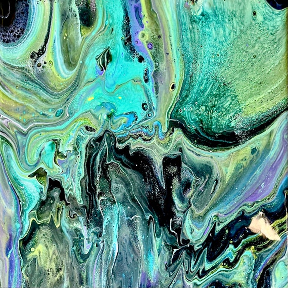 Handmade Acrylic Pour Painting 8 x 8 in by Las Vegas Artist Shannon Ruther