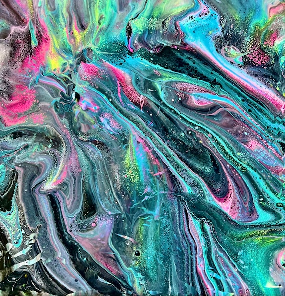 Handmade Acrylic Pour Painting 8 x 8 in by Las Vegas Artist Shannon Ruther