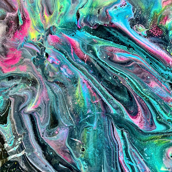 Handmade Acrylic Pour Painting 8 x 8 in by Las Vegas Artist Shannon Ruther