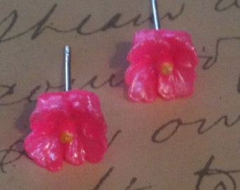 Handmade Pink Vintage Flower Post Earring