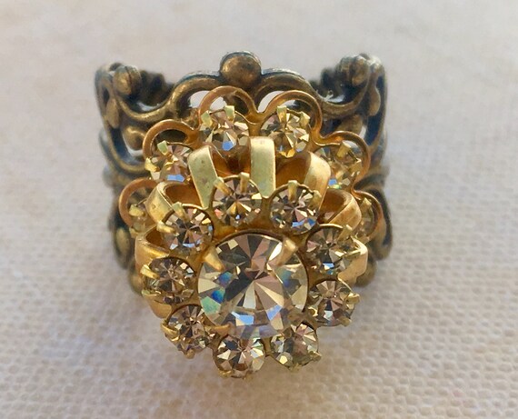 Filigree Statement Ring: Gold Birdcage Swarovski … - image 7