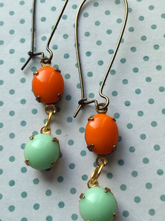Jewelry Earrings Dangle Mint Green & Orange Genuin