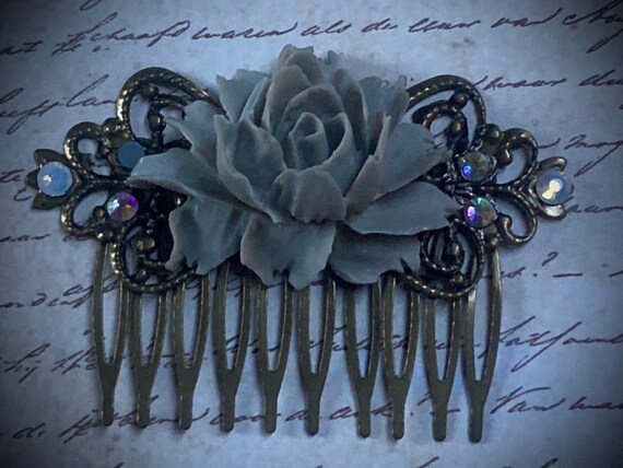 Handmade Gray Flower Hair Comb for Her