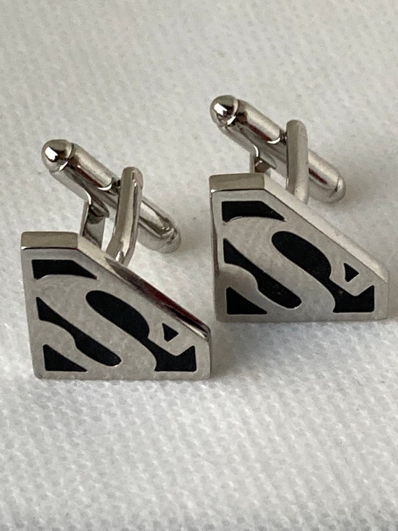Handmade Silver Superman Cuff Links, Gifts for Men, Suit and Tie Accessories