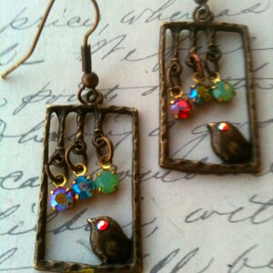 Handmade Vintage Bird Earrings for Women, Swarovski Crystal Earrings, Antique Jewellery, Earrings for Women