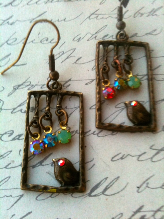 Jewelry, Earrings, Vintage Earrings, Swarovski Crystal Earrings, Antique Jewellery, Bird Earrings, Unique Earrings, Earrings for Women