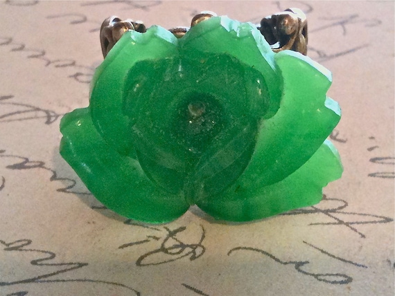 Rings For Women, Cabochon Ring, Flower Ring, Rose Ring, Adjustable Rings, Boho Ring, Vintage Ring, Green Rose Ring